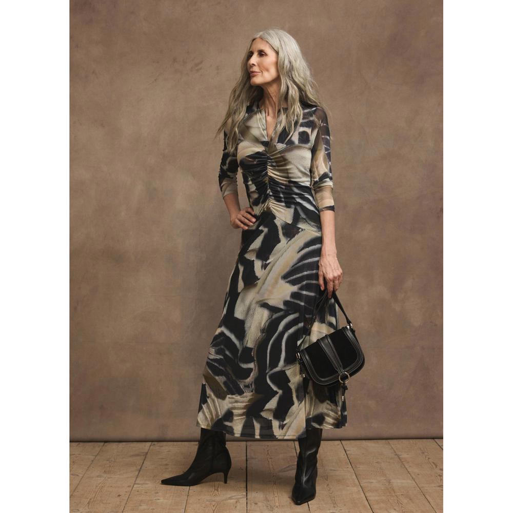 Mint Velvet Black Abstract Print Mesh Midi Dres